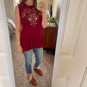 Embroidered Maroon Cranberry Tank Top